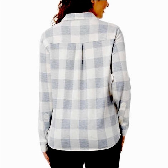 NWT 32 Degrees long sleeve soft button down shirt Gray White pockets Womens Sz S - Picture 6 of 10